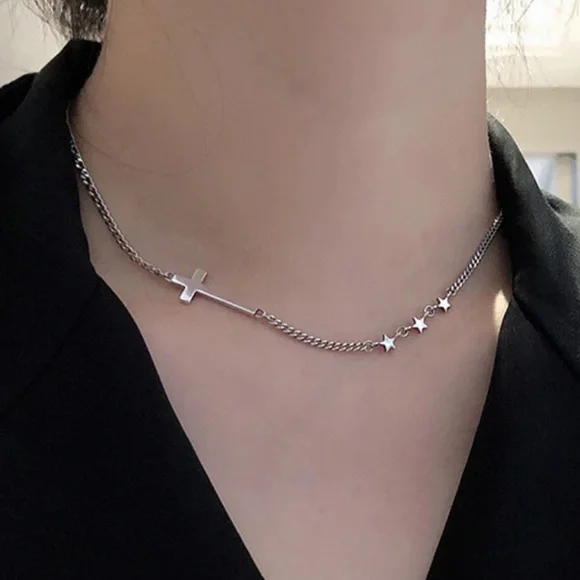 NEW 925 STERLING SILVER STAR CROSS NECKLACE, NICE NECKLACE, CUTE NECKLACE - Picture 3 of 5